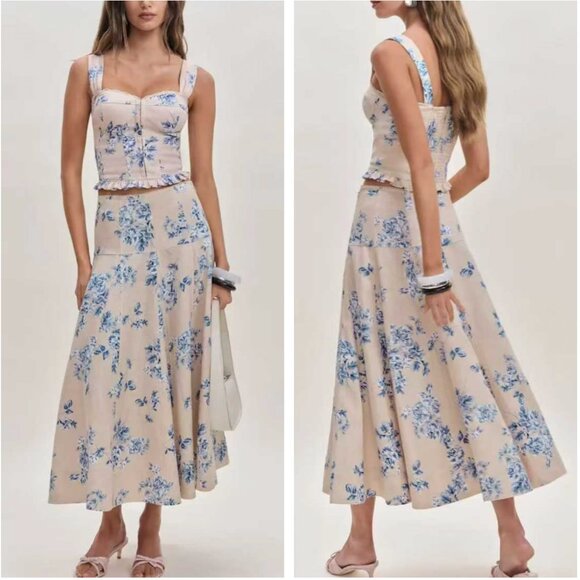 Reformation Anatolia Linen Two Piece Set Sz4 Hugo Floral Linen Wedding Cocktail